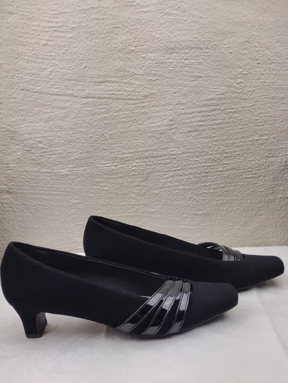 Easy Street Black Quality Man Made Materials Square Toe Block Heel Slip On Pumps